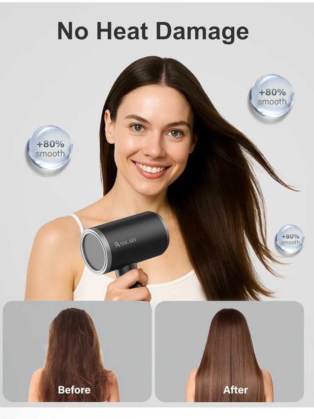 Hair Dryer with Comb, 1800W Blow Dryer with Diffuser for Curly Hair, Plasma Ioni